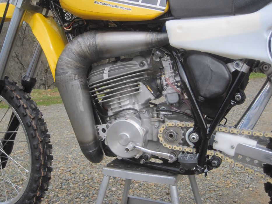 Works bike engine on a vintage Yamaha